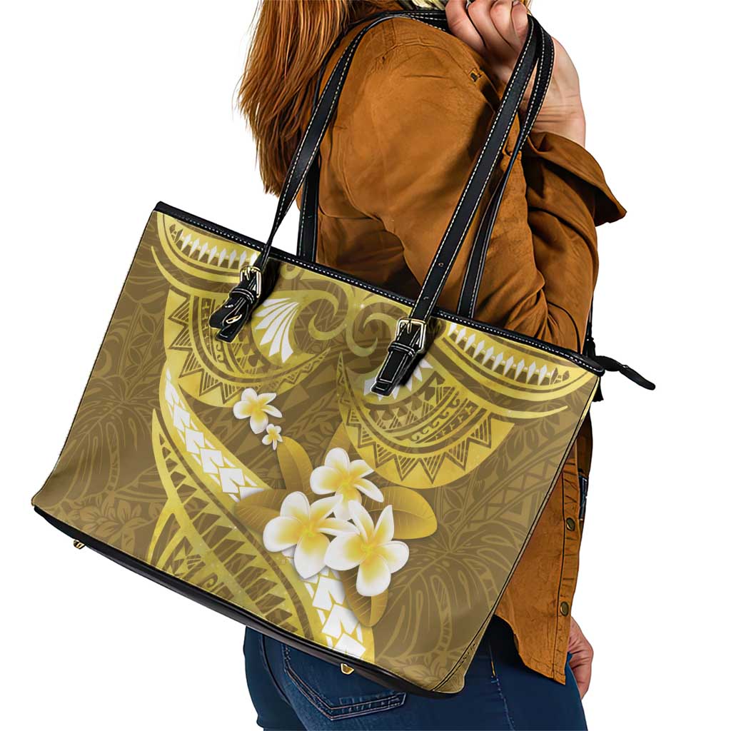 Gold Polynesia Leather Tote Bag Tribal Pattern Tropical Frangipani LT14 - Polynesian Pride