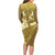 Gold Polynesia Long Sleeve Bodycon Dress Tribal Pattern Tropical Frangipani