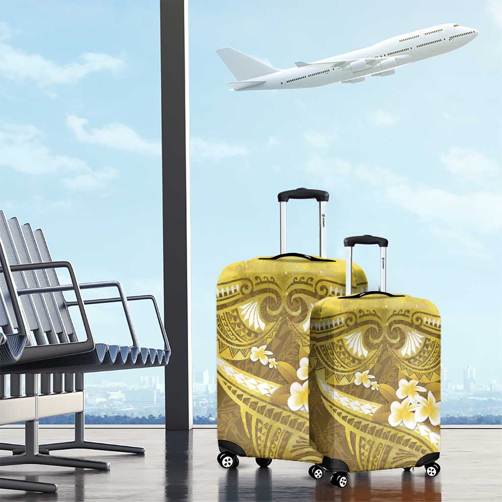 Gold Polynesia Luggage Cover Tribal Pattern Tropical Frangipani
