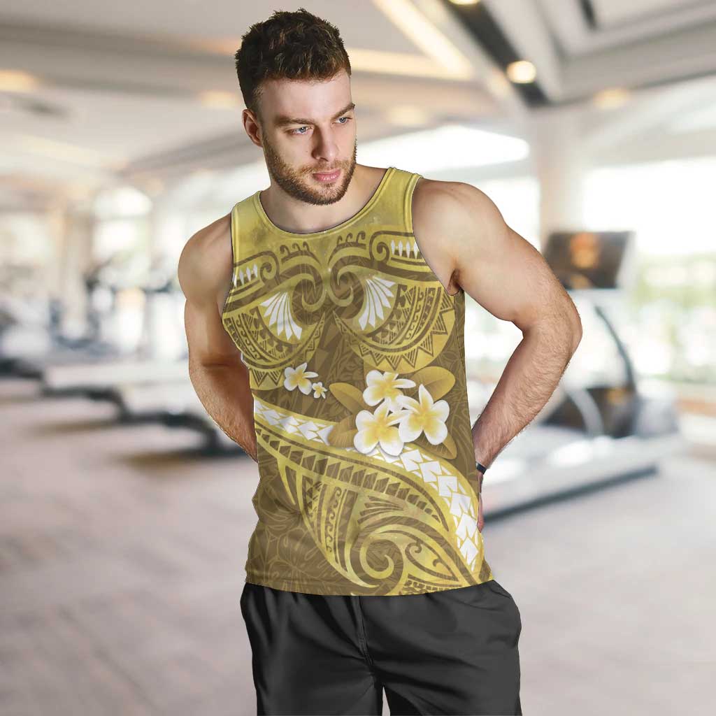 Gold Polynesia Men Tank Top Tribal Pattern Tropical Frangipani