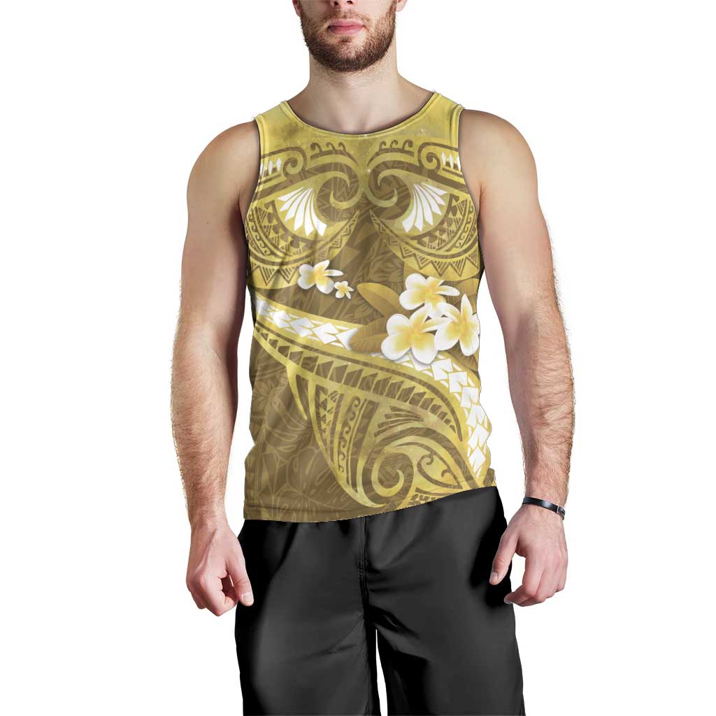 Gold Polynesia Men Tank Top Tribal Pattern Tropical Frangipani LT14 - Polynesian Pride