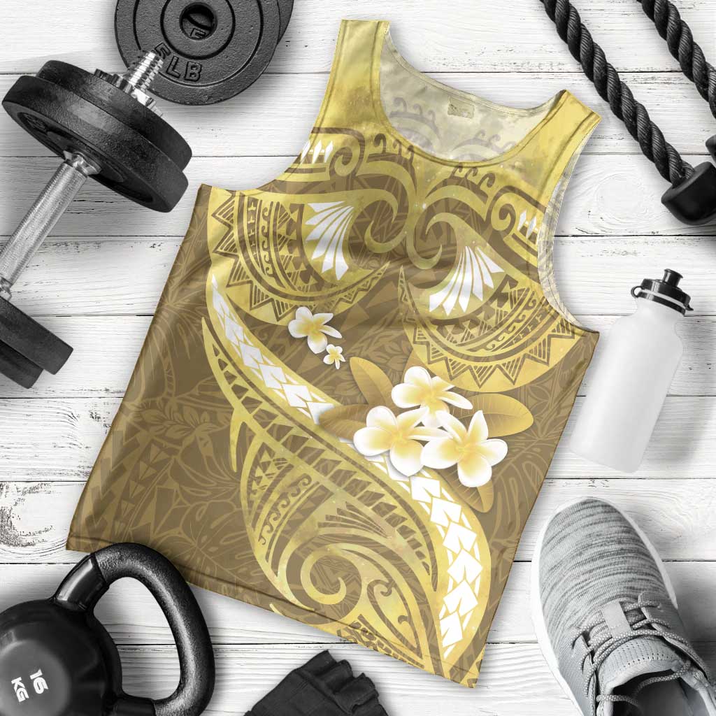 Gold Polynesia Men Tank Top Tribal Pattern Tropical Frangipani LT14 - Polynesian Pride