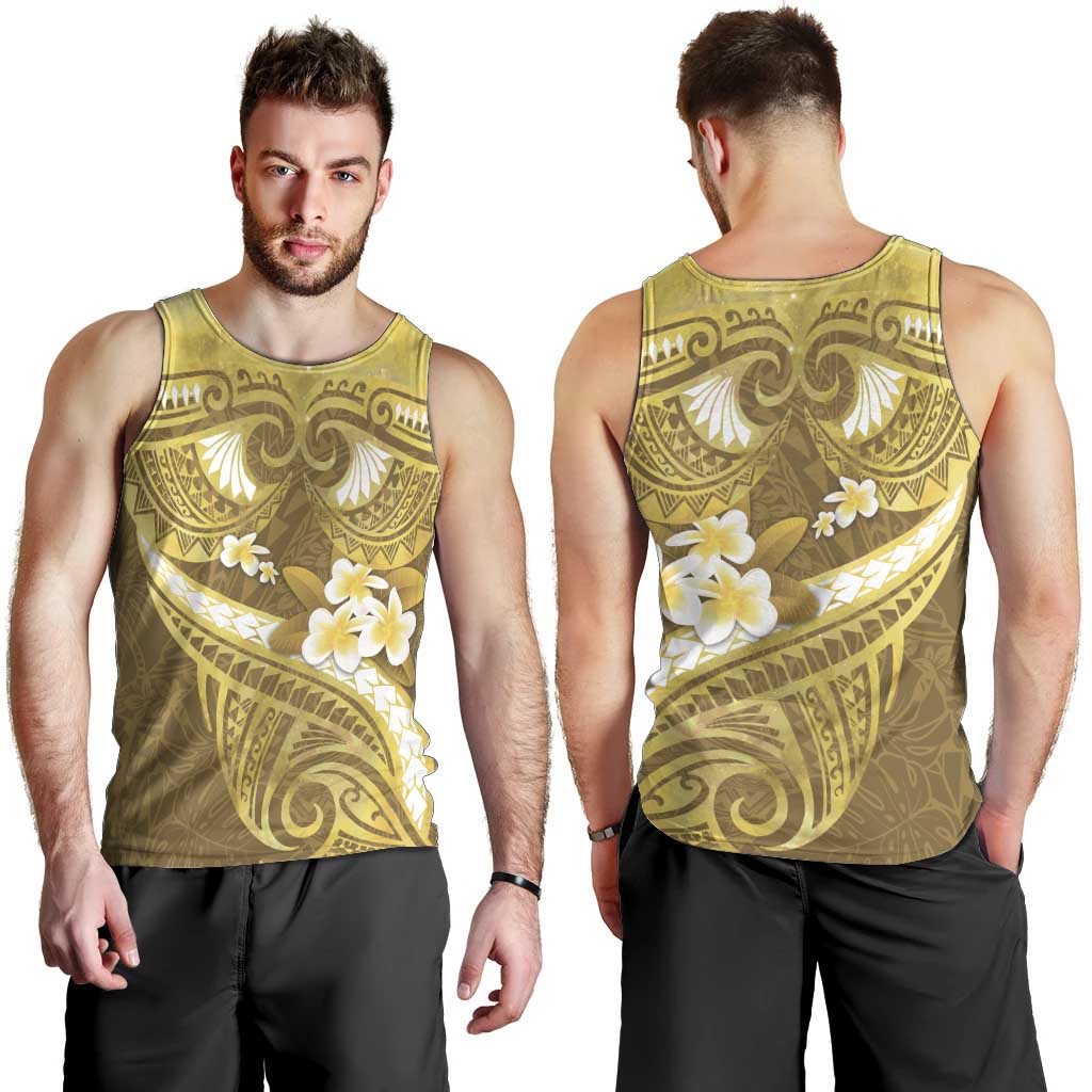 Gold Polynesia Men Tank Top Tribal Pattern Tropical Frangipani LT14 - Polynesian Pride