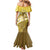 Gold Polynesia Mermaid Dress Tribal Pattern Tropical Frangipani