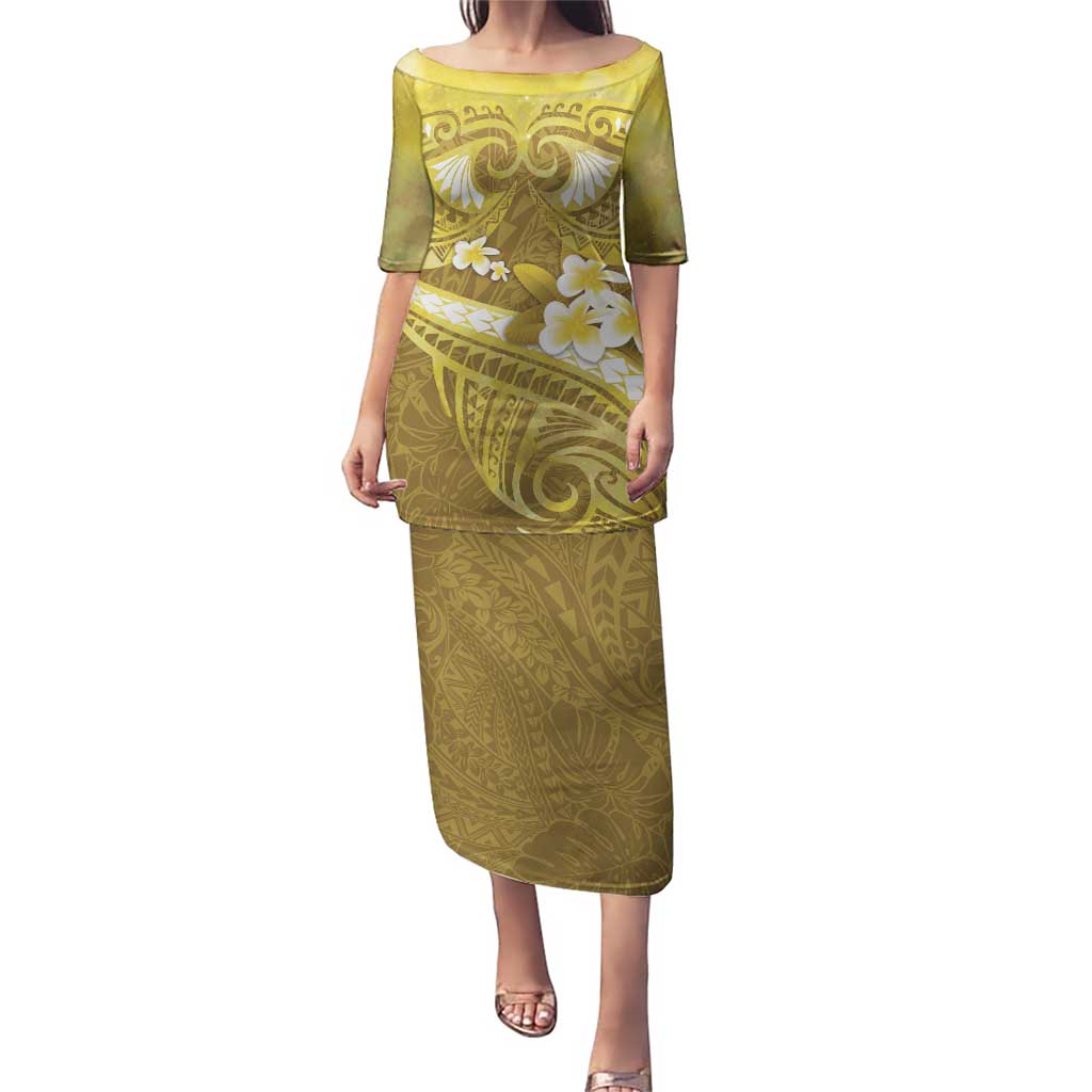 Gold Polynesia Puletasi Tribal Pattern Tropical Frangipani LT14 Long Dress Gold - Polynesian Pride