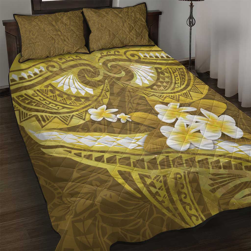 Gold Polynesia Quilt Bed Set Tribal Pattern Tropical Frangipani