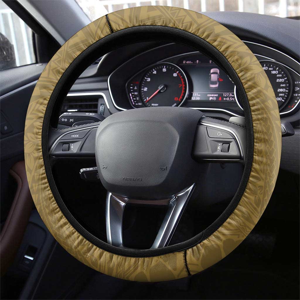 Gold Polynesia Steering Wheel Cover Tribal Pattern Tropical Frangipani LT14 - Polynesian Pride
