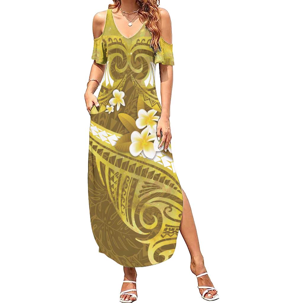 Gold Polynesia Summer Maxi Dress Tribal Pattern Tropical Frangipani LT14 Women Gold - Polynesian Pride