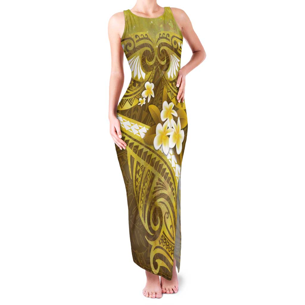 Gold Polynesia Tank Maxi Dress Tribal Pattern Tropical Frangipani LT14 Women Gold - Polynesian Pride