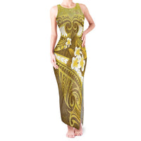 Gold Polynesia Tank Maxi Dress Tribal Pattern Tropical Frangipani LT14 Women Gold - Polynesian Pride