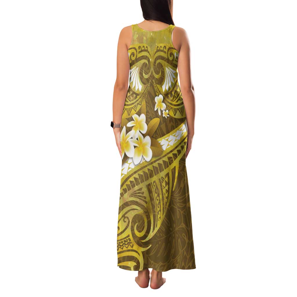 Gold Polynesia Tank Maxi Dress Tribal Pattern Tropical Frangipani LT14 - Polynesian Pride