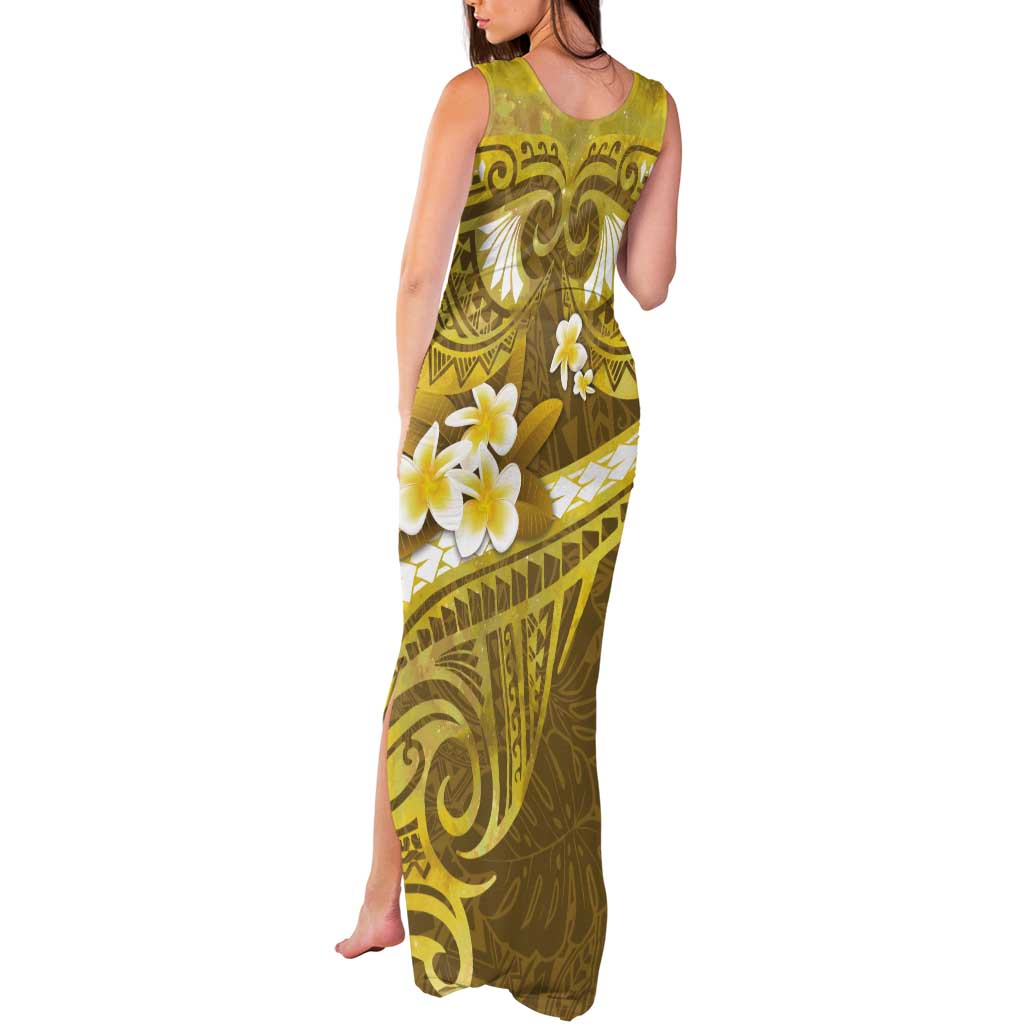Gold Polynesia Tank Maxi Dress Tribal Pattern Tropical Frangipani LT14 - Polynesian Pride