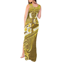 Gold Polynesia Tank Maxi Dress Tribal Pattern Tropical Frangipani LT14 - Polynesian Pride