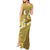 Gold Polynesia Tank Maxi Dress Tribal Pattern Tropical Frangipani