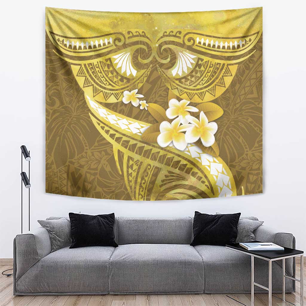 Gold Polynesia Tapestry Tribal Pattern Tropical Frangipani