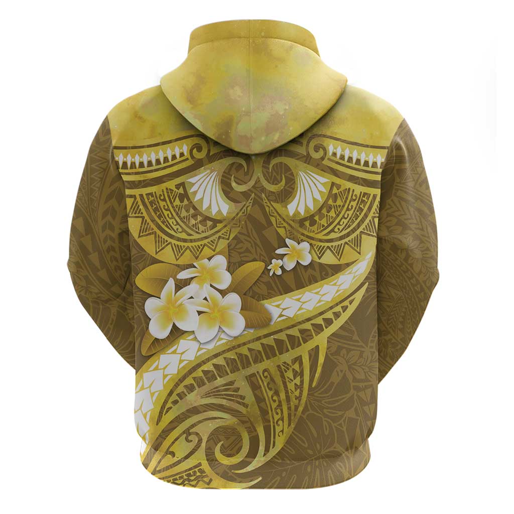 Gold Polynesia Zip Hoodie Tribal Pattern Tropical Frangipani
