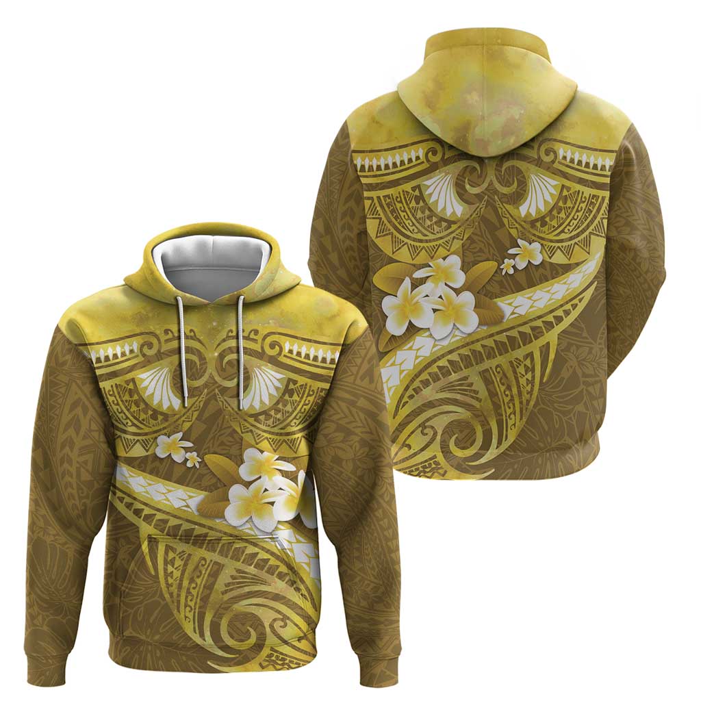 Gold Polynesia Zip Hoodie Tribal Pattern Tropical Frangipani