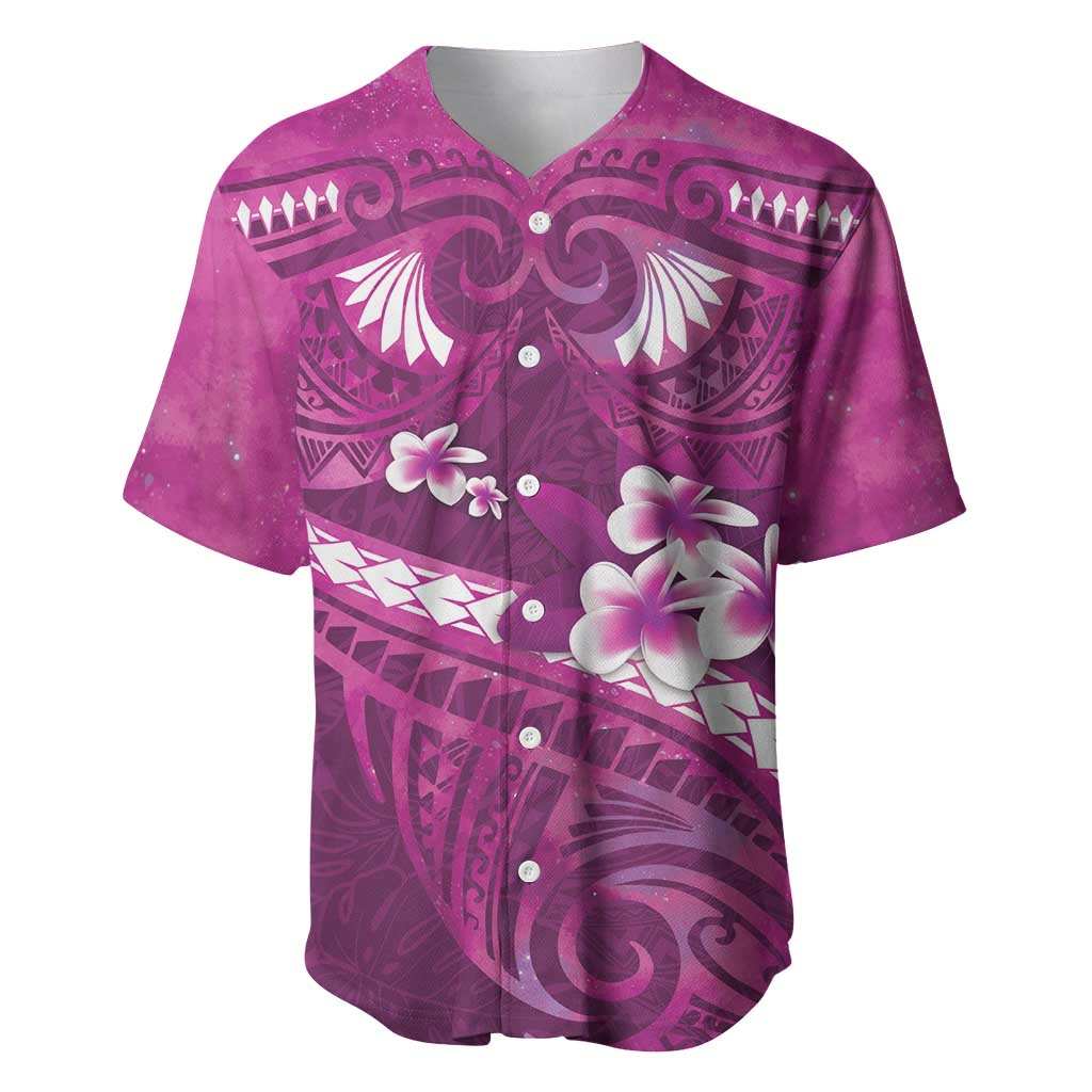 Pink Polynesia Baseball Jersey Tribal Pattern Tropical Frangipani