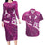 Pink Polynesia Couples Matching Long Sleeve Bodycon Dress and Hawaiian Shirt Tribal Pattern Tropical Frangipani