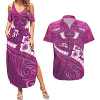 Pink Polynesia Couples Matching Summer Maxi Dress and Hawaiian Shirt Tribal Pattern Tropical Frangipani LT14 Pink - Polynesian Pride