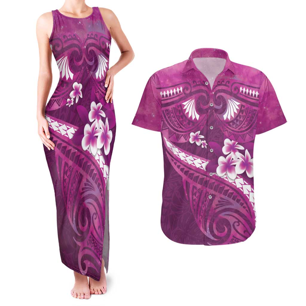 Pink Polynesia Couples Matching Tank Maxi Dress and Hawaiian Shirt Tribal Pattern Tropical Frangipani LT14 Pink - Polynesian Pride
