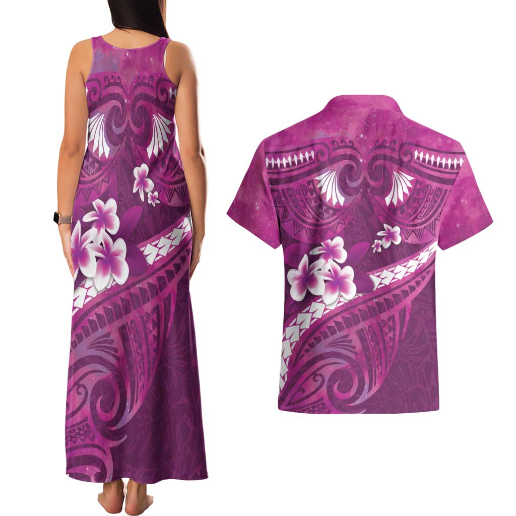 Pink Polynesia Couples Matching Tank Maxi Dress and Hawaiian Shirt Tribal Pattern Tropical Frangipani LT14 - Polynesian Pride