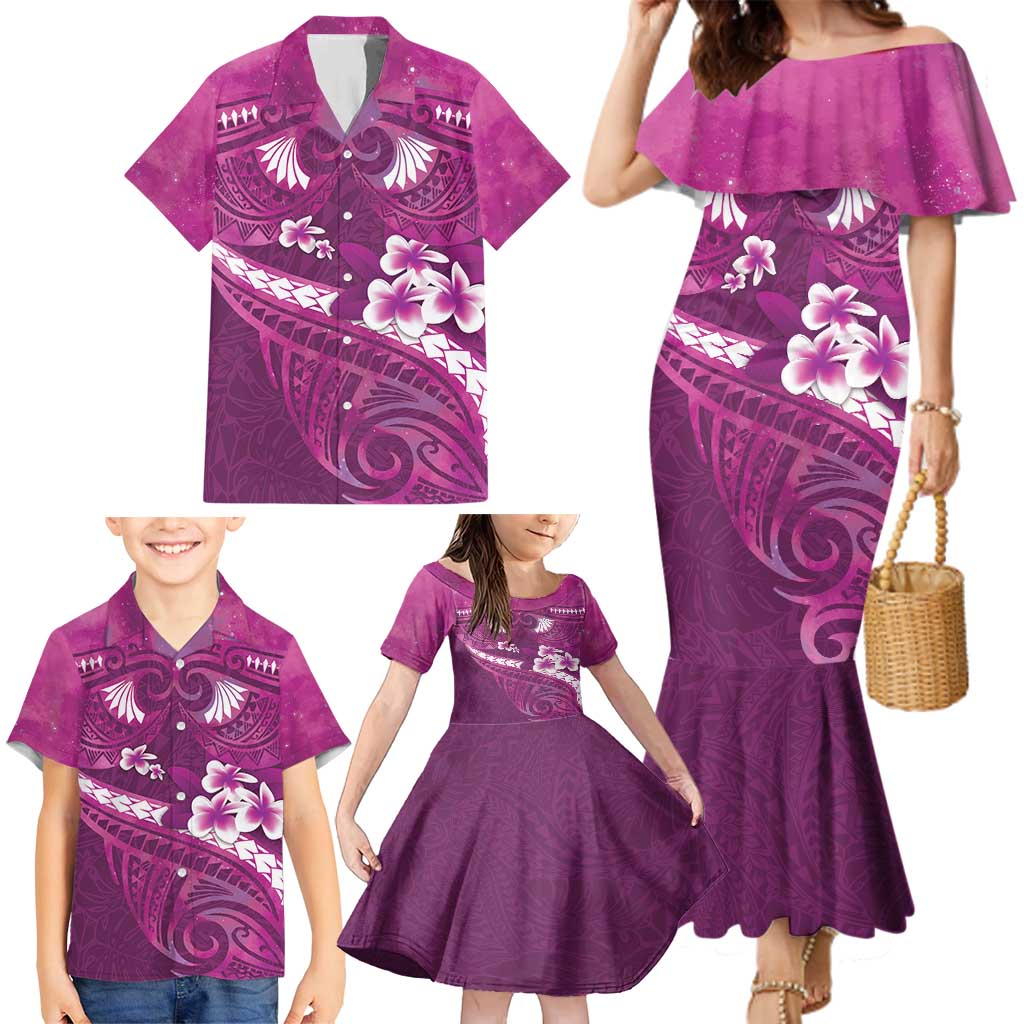 Pink Polynesia Family Matching Mermaid Dress and Hawaiian Shirt Tribal Pattern Tropical Frangipani LT14 - Polynesian Pride