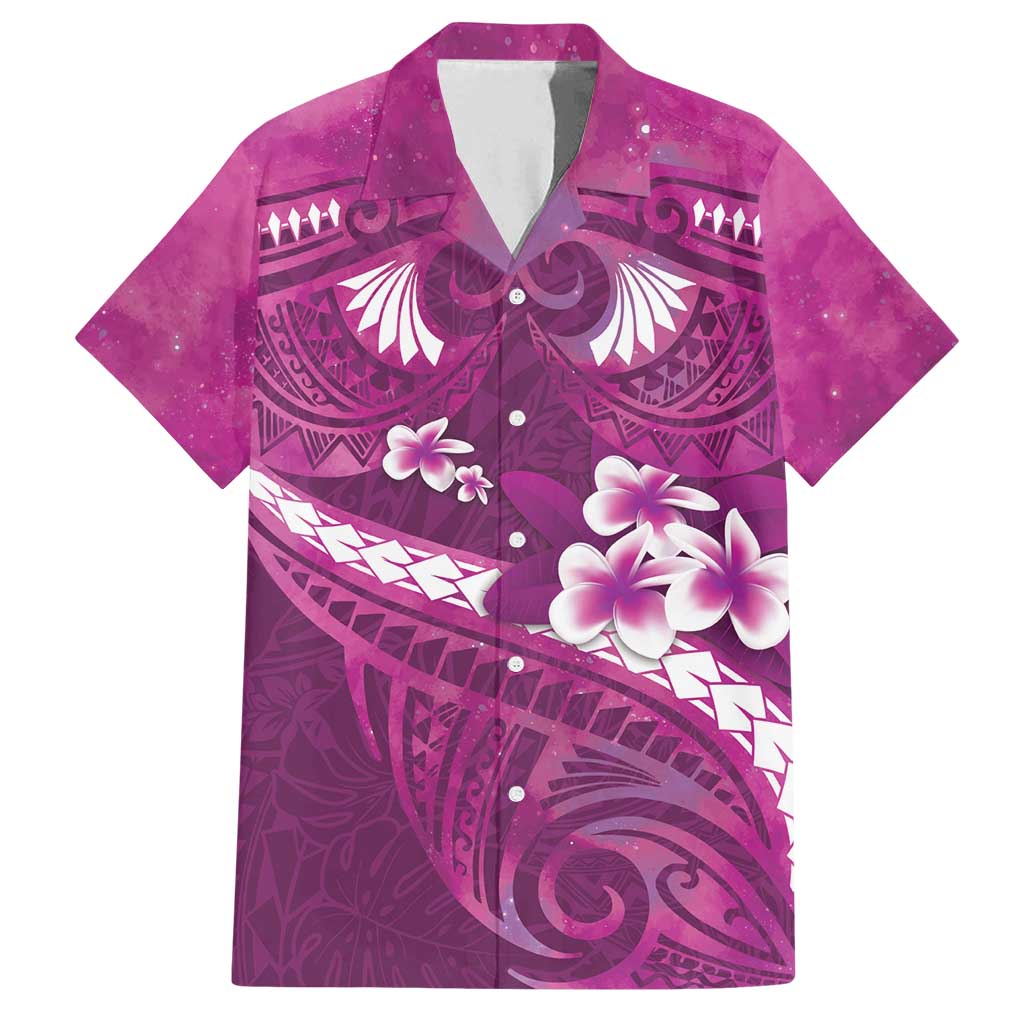 Pink Polynesia Family Matching Off Shoulder Maxi Dress and Hawaiian Shirt Tribal Pattern Tropical Frangipani LT14 Dad's Shirt - Short Sleeve Pink - Polynesian Pride