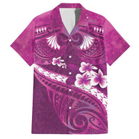 Pink Polynesia Family Matching Off Shoulder Maxi Dress and Hawaiian Shirt Tribal Pattern Tropical Frangipani LT14 Dad's Shirt - Short Sleeve Pink - Polynesian Pride