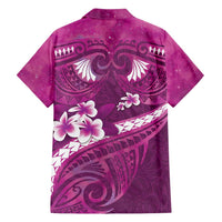 Pink Polynesia Family Matching Off Shoulder Maxi Dress and Hawaiian Shirt Tribal Pattern Tropical Frangipani LT14 - Polynesian Pride