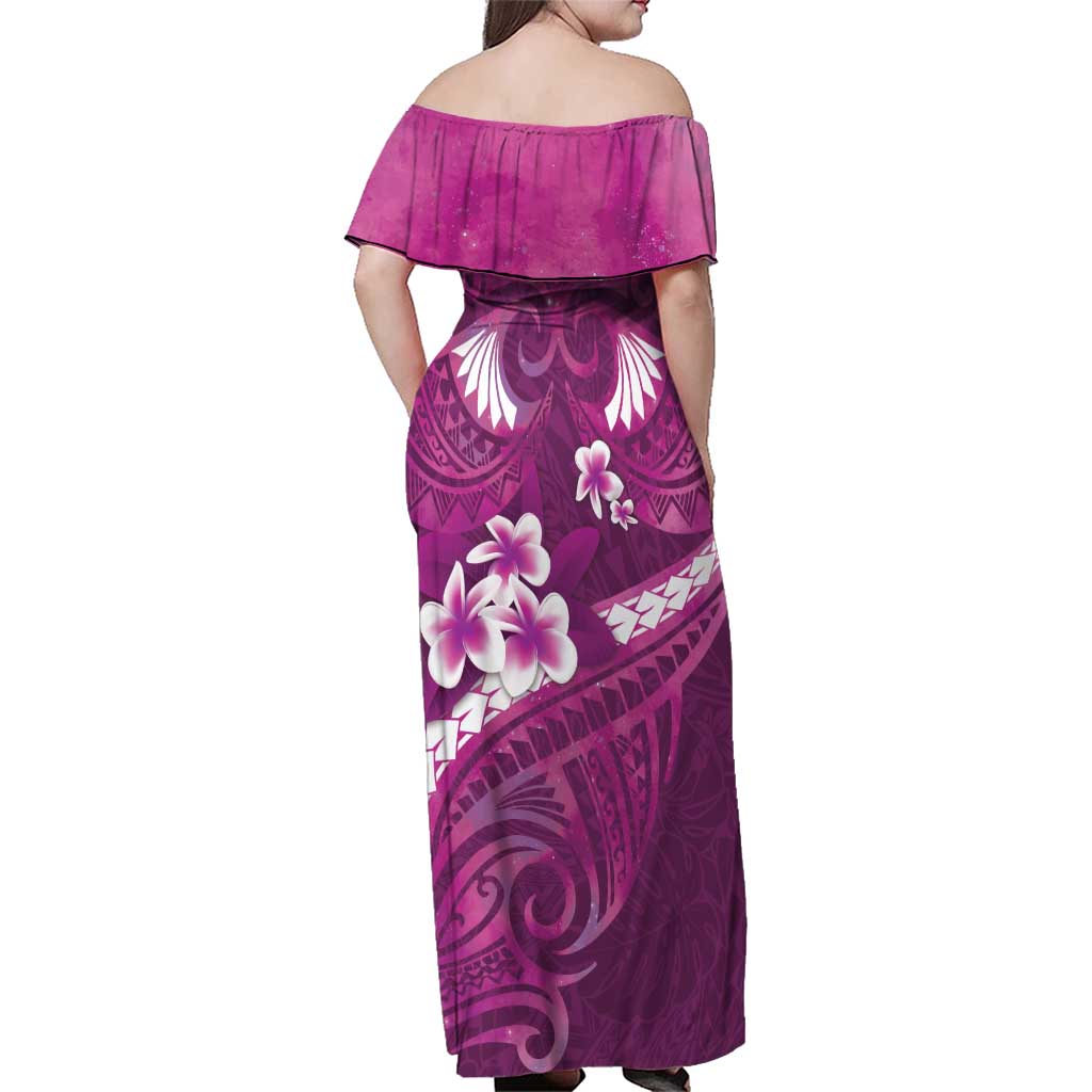 Pink Polynesia Family Matching Off Shoulder Maxi Dress and Hawaiian Shirt Tribal Pattern Tropical Frangipani LT14 - Polynesian Pride