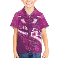 Pink Polynesia Family Matching Off Shoulder Maxi Dress and Hawaiian Shirt Tribal Pattern Tropical Frangipani LT14 Son's Shirt Pink - Polynesian Pride
