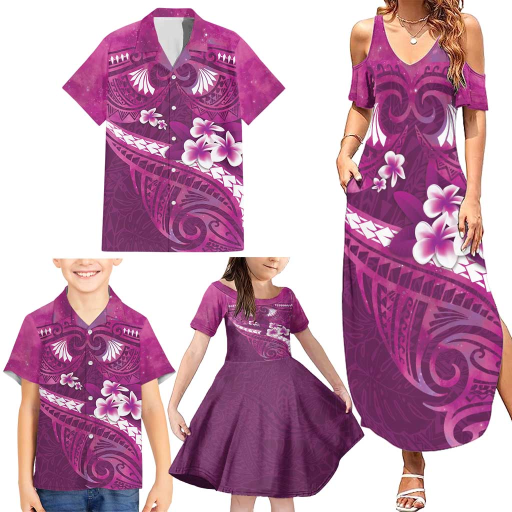 Pink Polynesia Family Matching Summer Maxi Dress and Hawaiian Shirt Tribal Pattern Tropical Frangipani LT14 - Polynesian Pride