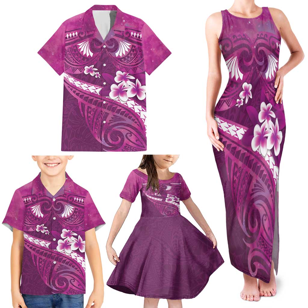 Pink Polynesia Family Matching Tank Maxi Dress and Hawaiian Shirt Tribal Pattern Tropical Frangipani LT14 - Polynesian Pride