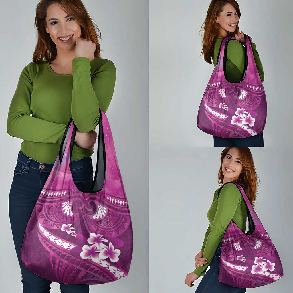 Pink Polynesia Grocery Bag Tribal Pattern Tropical Frangipani LT14 - Polynesian Pride