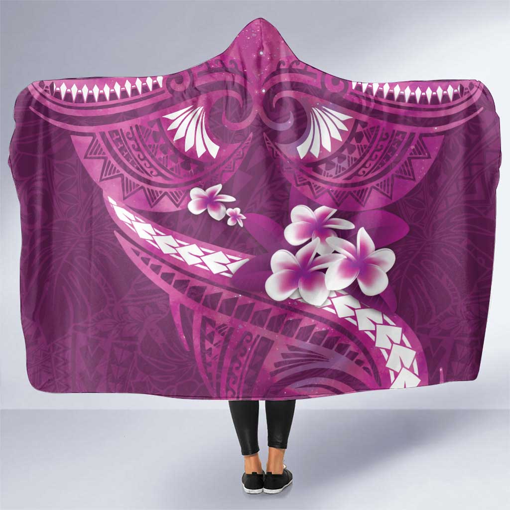Pink Polynesia Hooded Blanket Tribal Pattern Tropical Frangipani
