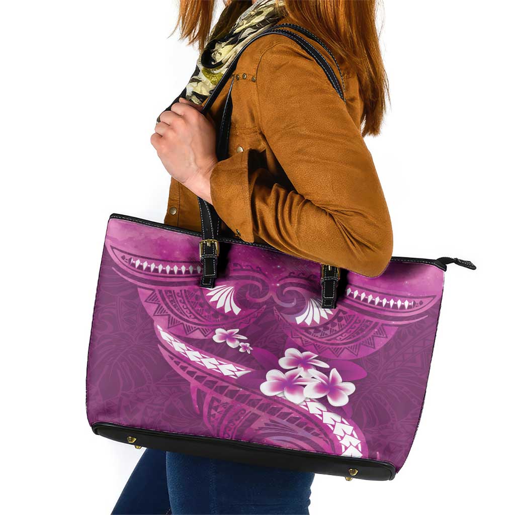 Pink Polynesia Leather Tote Bag Tribal Pattern Tropical Frangipani