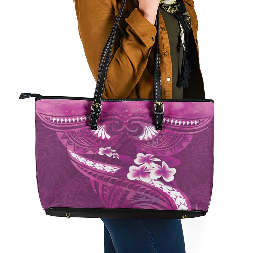 Pink Polynesia Leather Tote Bag Tribal Pattern Tropical Frangipani LT14 - Polynesian Pride