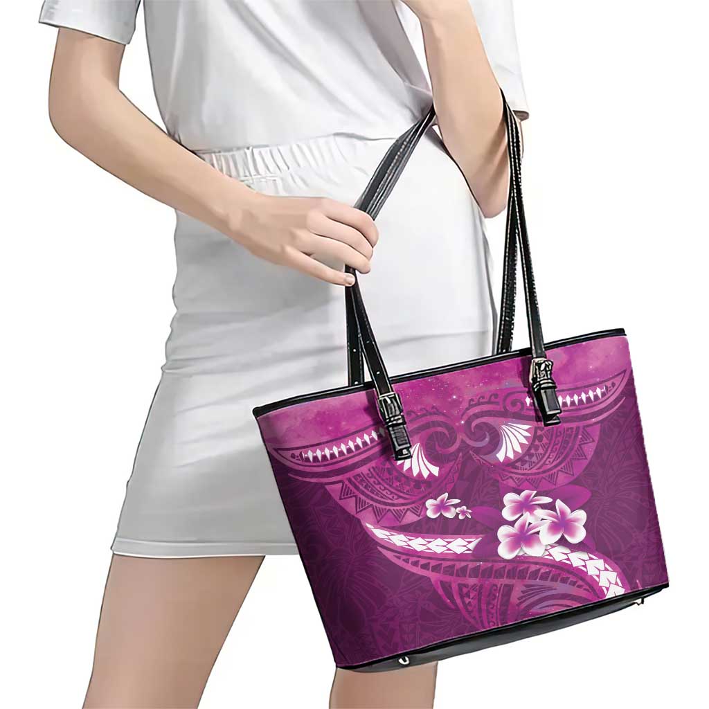 Pink Polynesia Leather Tote Bag Tribal Pattern Tropical Frangipani LT14 - Polynesian Pride