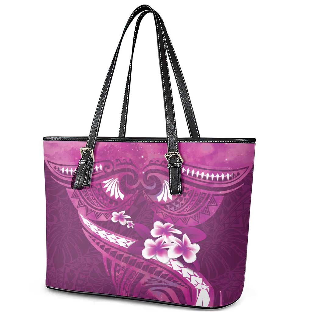 Pink Polynesia Leather Tote Bag Tribal Pattern Tropical Frangipani LT14 - Polynesian Pride