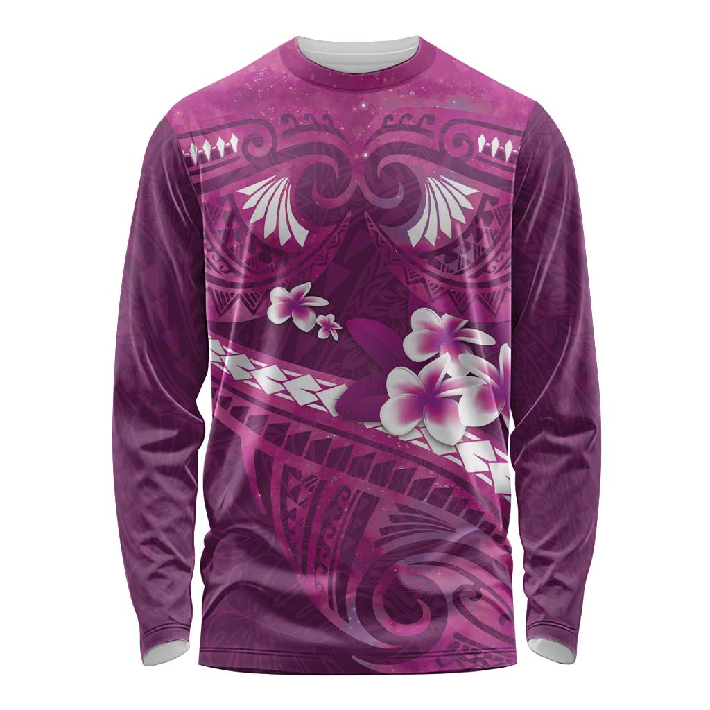 Pink Polynesia Long Sleeve Shirt Tribal Pattern Tropical Frangipani