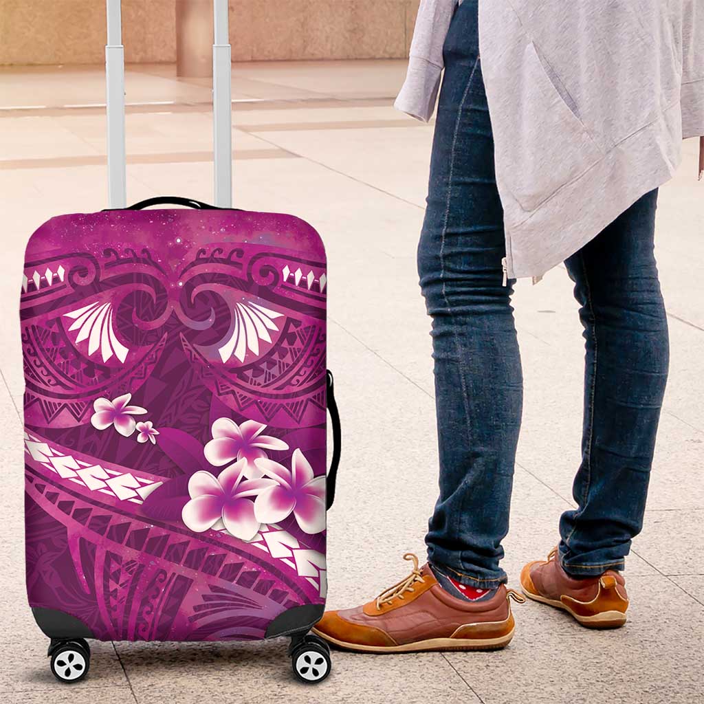 Pink Polynesia Luggage Cover Tribal Pattern Tropical Frangipani