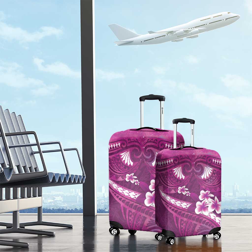 Pink Polynesia Luggage Cover Tribal Pattern Tropical Frangipani