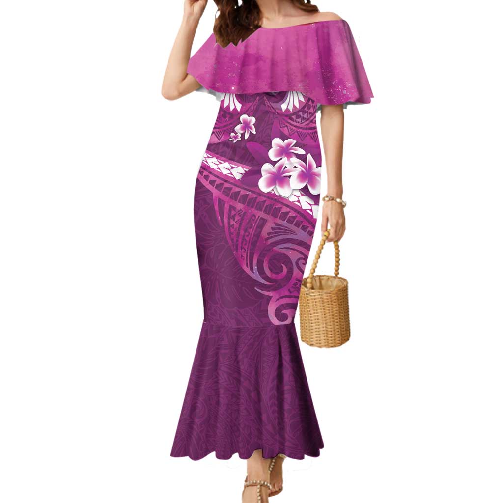 Pink Polynesia Mermaid Dress Tribal Pattern Tropical Frangipani