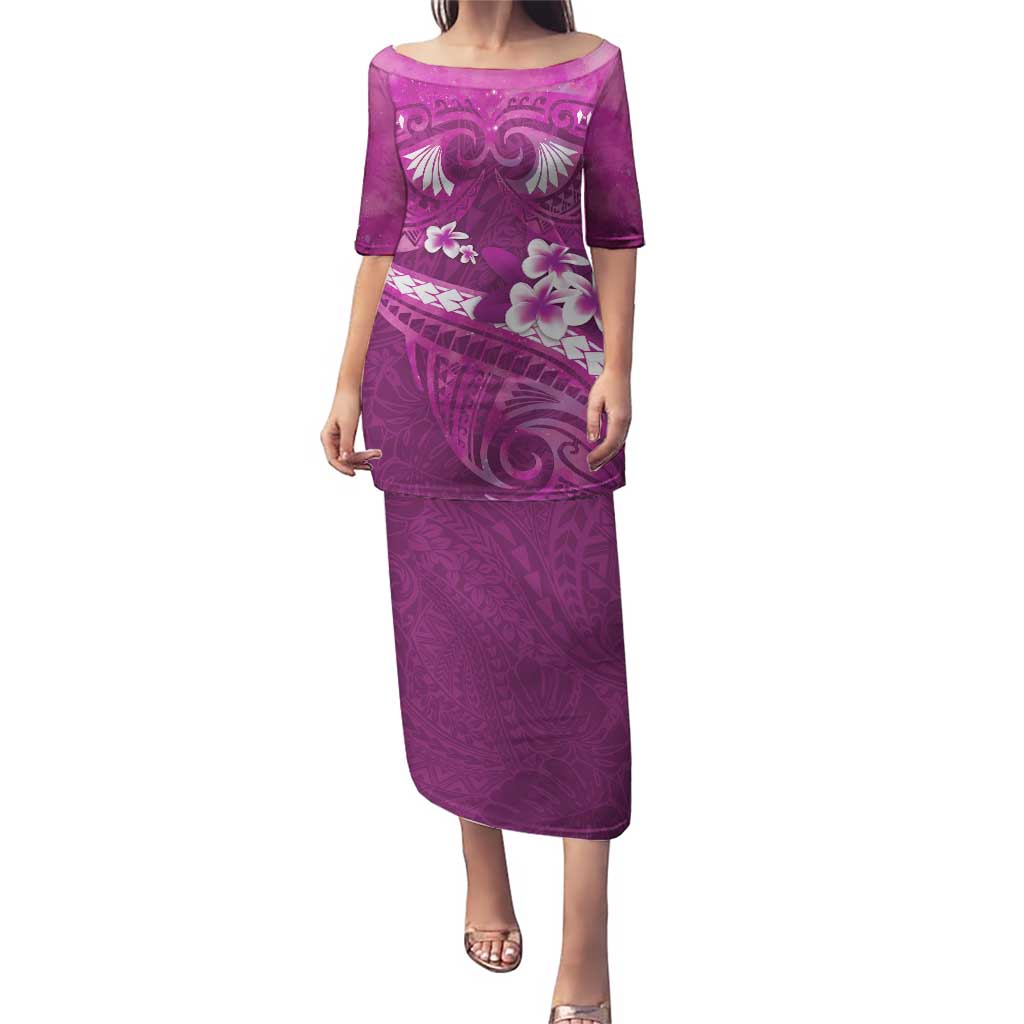 Pink Polynesia Puletasi Tribal Pattern Tropical Frangipani LT14 Long Dress Pink - Polynesian Pride