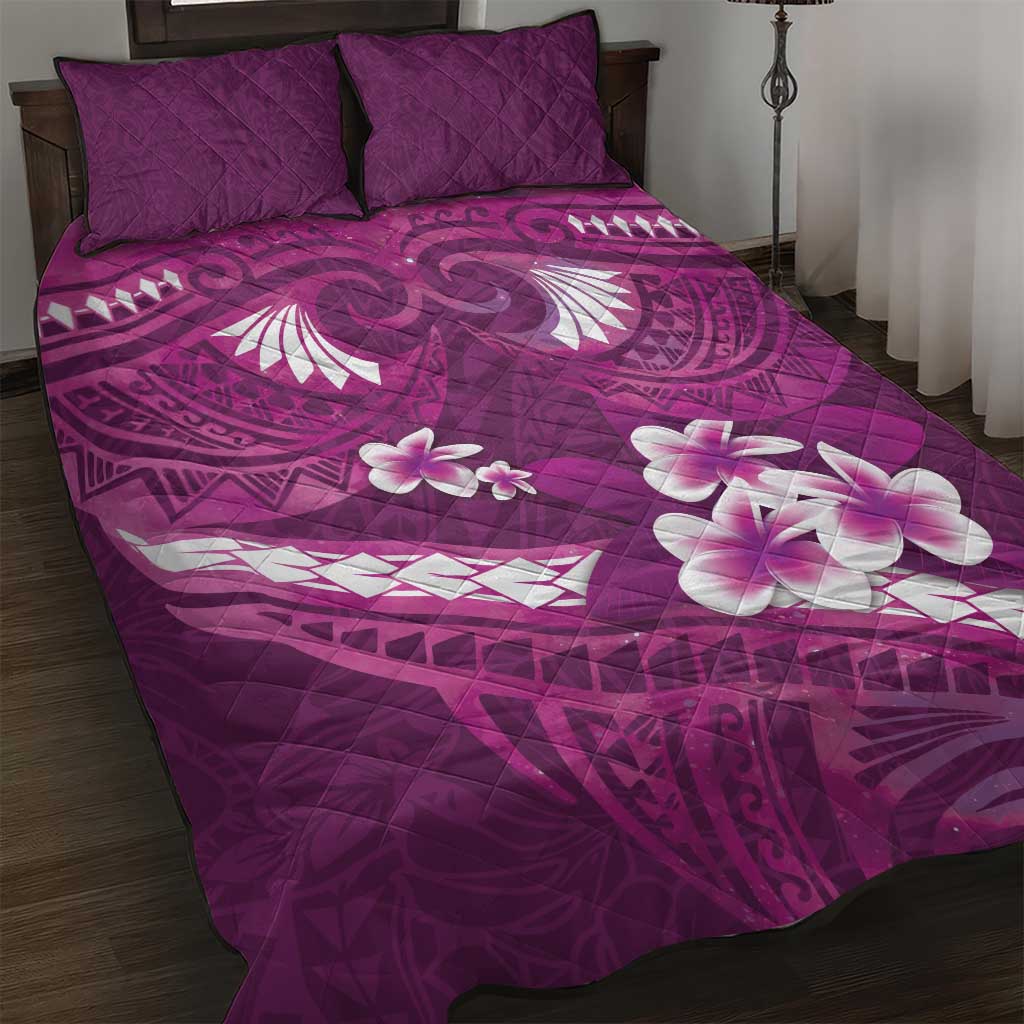 Pink Polynesia Quilt Bed Set Tribal Pattern Tropical Frangipani