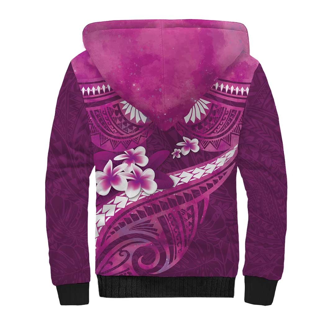 Pink Polynesia Sherpa Hoodie Tribal Pattern Tropical Frangipani LT14 - Polynesian Pride