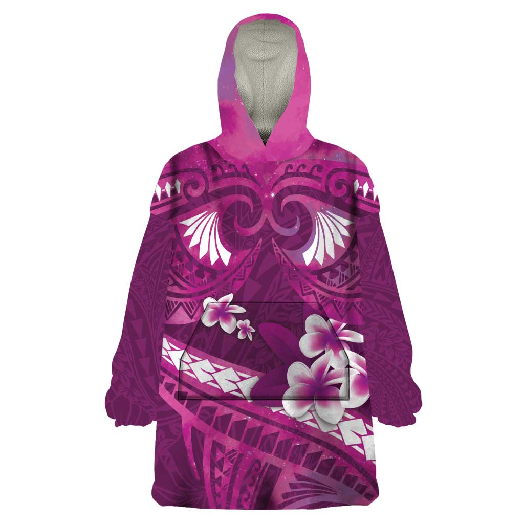 Pink Polynesia Wearable Blanket Hoodie Tribal Pattern Tropical Frangipani