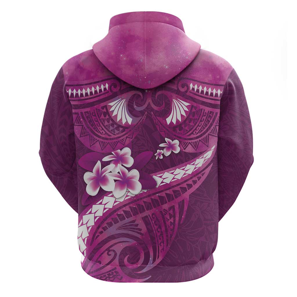 Pink Polynesia Zip Hoodie Tribal Pattern Tropical Frangipani