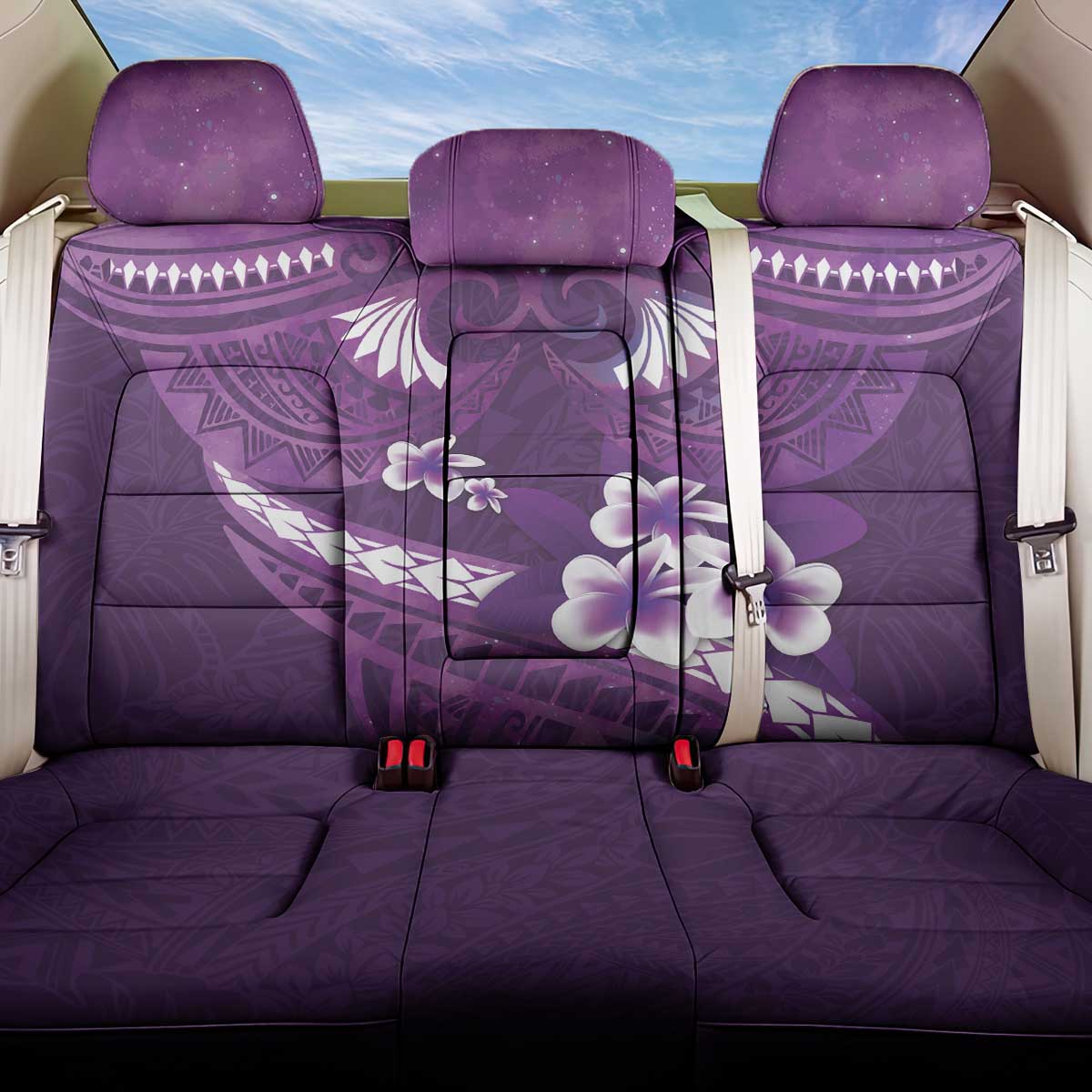 Purple Polynesia Back Car Seat Cover Tribal Pattern Tropical Frangipani